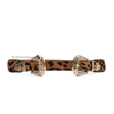 Leopard Double Buckle Half Stretch Belt