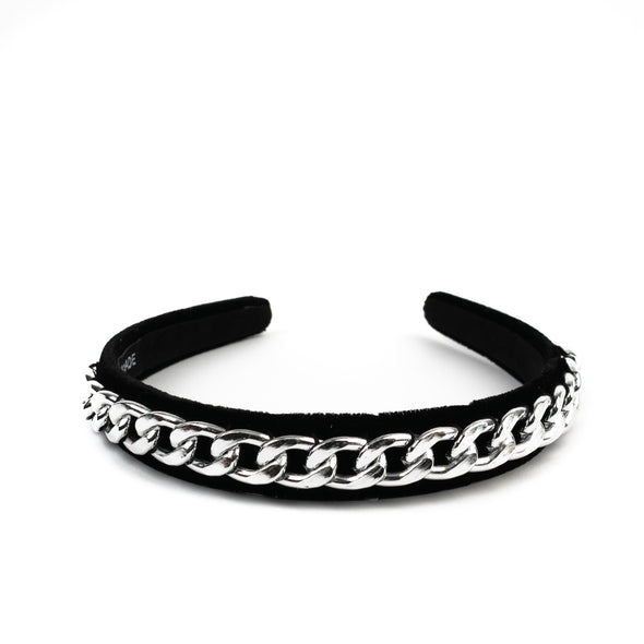Rhodium Chain Velvet Headband