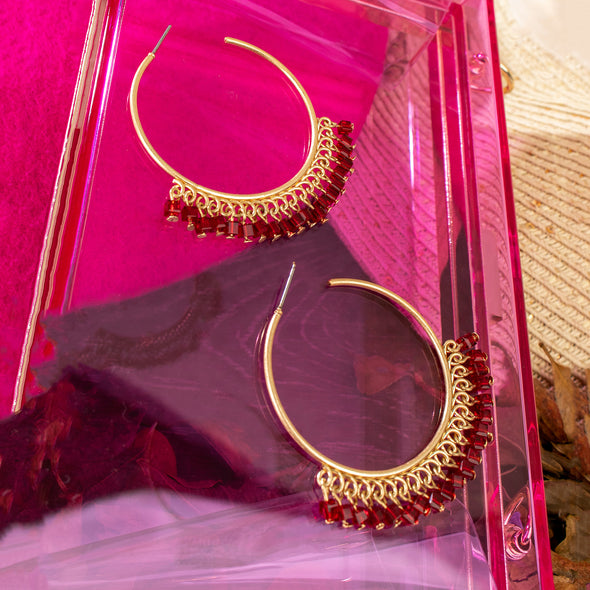 Perla Crystal Beads Hoop Earrings