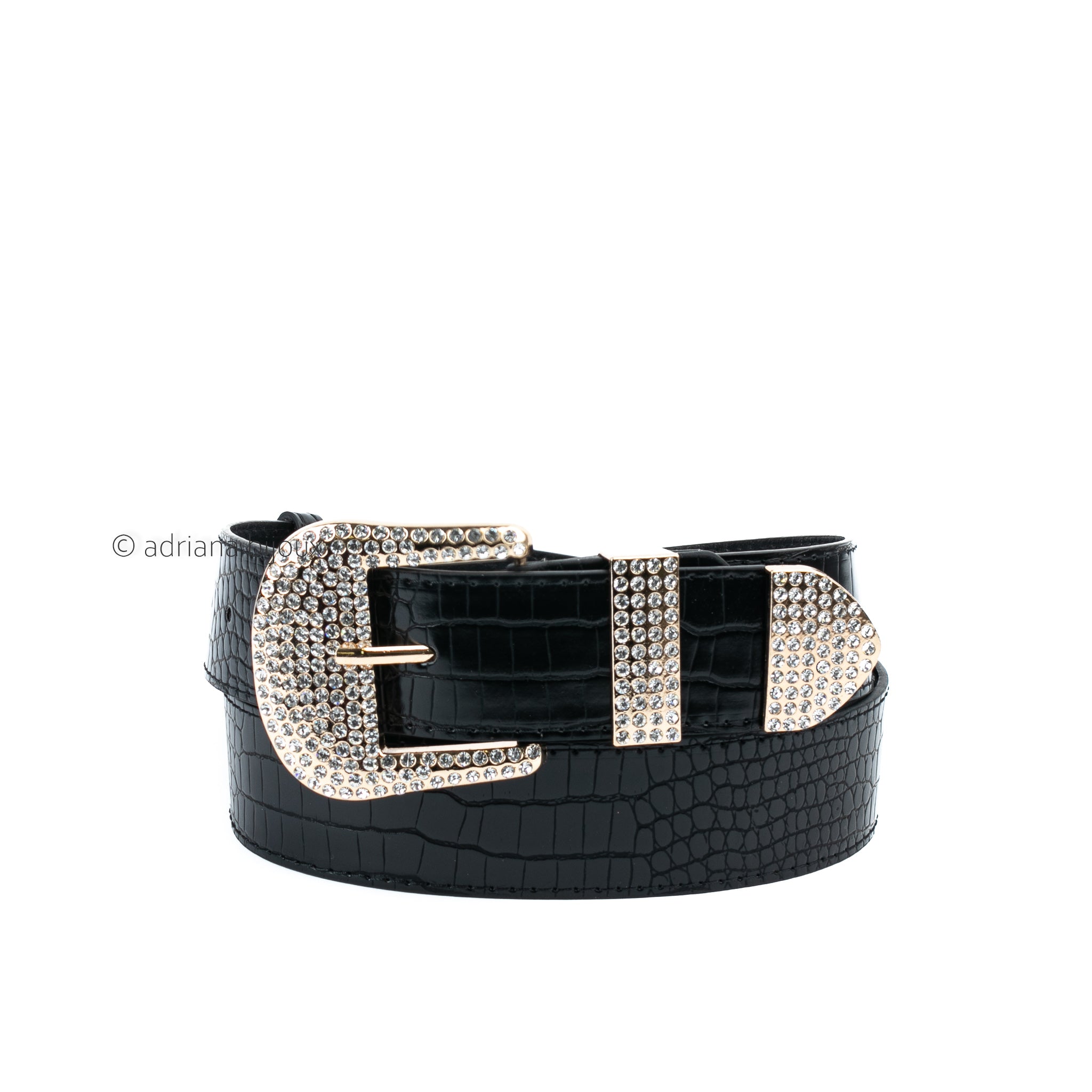 Plus Size Rhinestone Buckle Croc Belt –