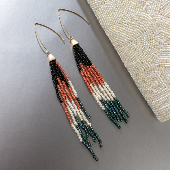 Nora Long Multi Color Beaded Earrings