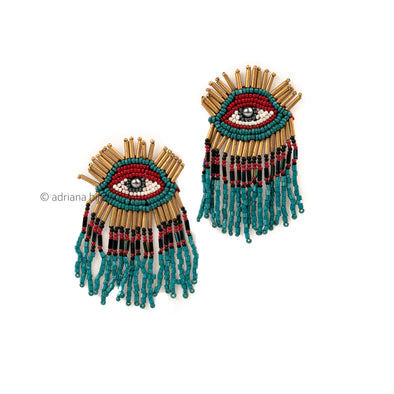 Evil Eye Tassel Beaded Earrings