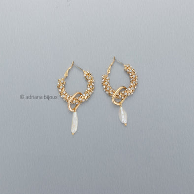 Rhinestone Pearl Double Loop Earrings