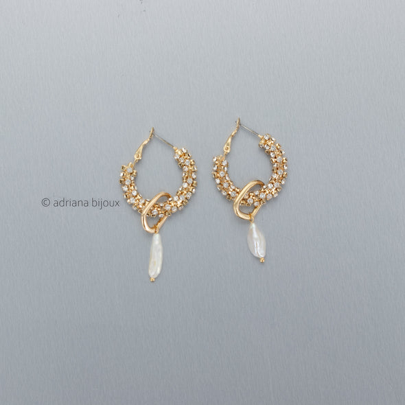 Rhinestone Pearl Double Loop Earrings
