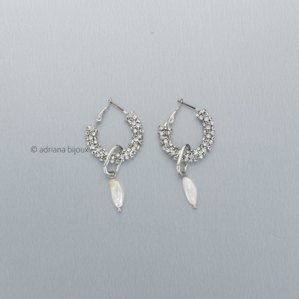 Rhinestone Pearl Double Loop Earrings