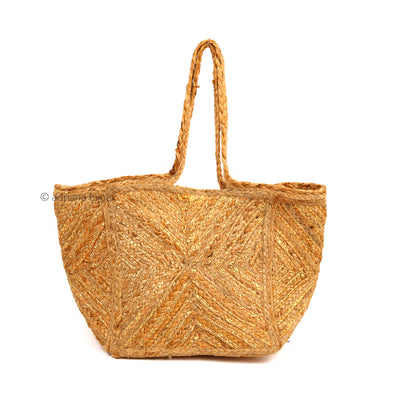 Golden Stripes Jute Beach Bag