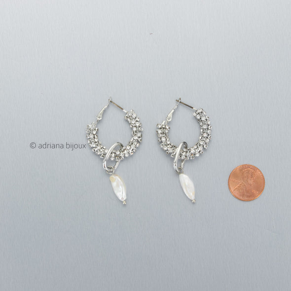 Rhinestone Pearl Double Loop Earrings