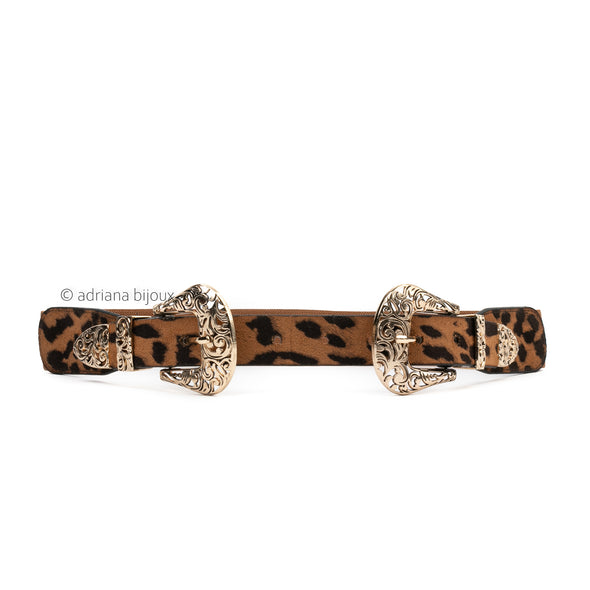 Leopard Double Buckle Half Stretch Belt