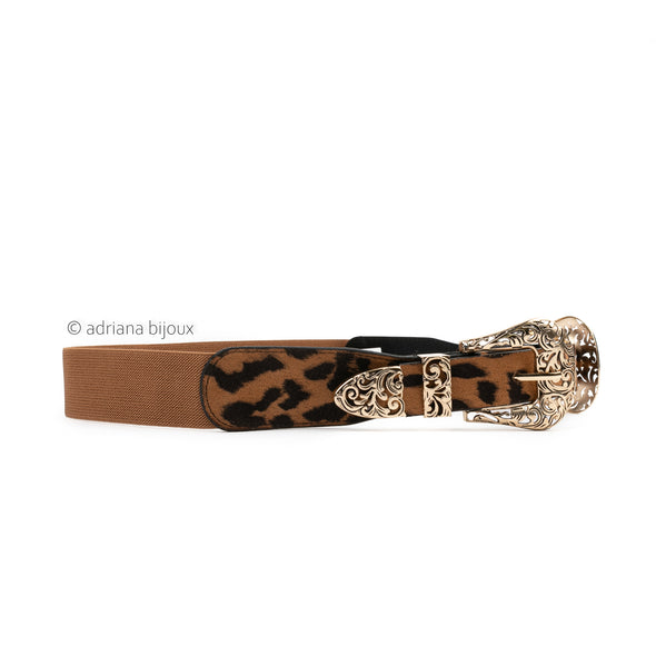 Leopard Double Buckle Half Stretch Belt