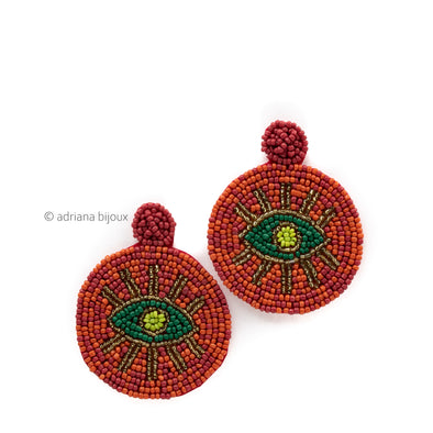 Evil Eye Coral Beaded Earrings