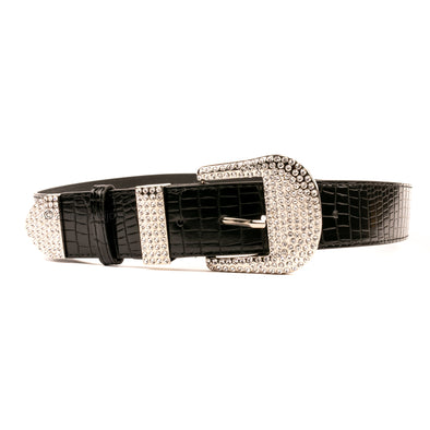 Plus Size Rhinestone Buckle Croc Belt