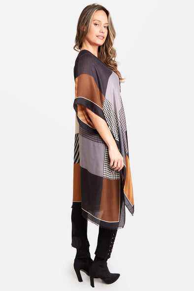 Color Block Stripe & Houndstooth Kimono Khaki