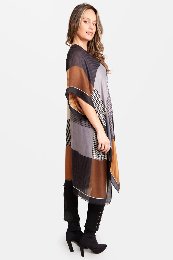 Color Block Stripe & Houndstooth Kimono Khaki