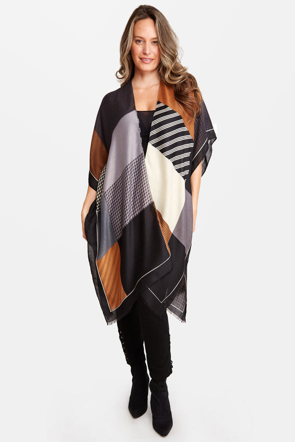 Color Block Stripe & Houndstooth Kimono Khaki