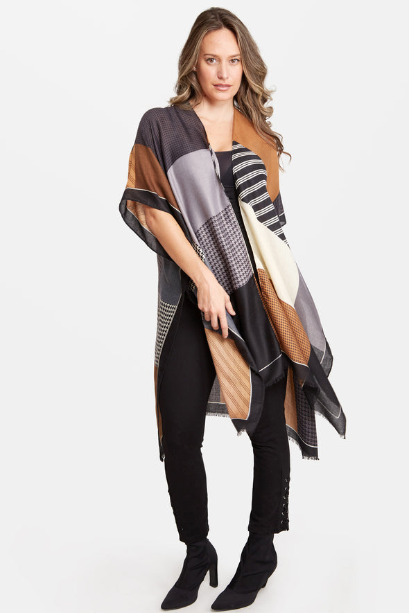 Color Block Stripe & Houndstooth Kimono Khaki
