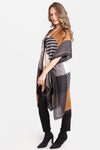 Color Block Stripe & Houndstooth Kimono Khaki