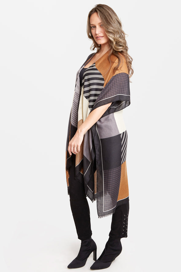 Color Block Stripe & Houndstooth Kimono Khaki