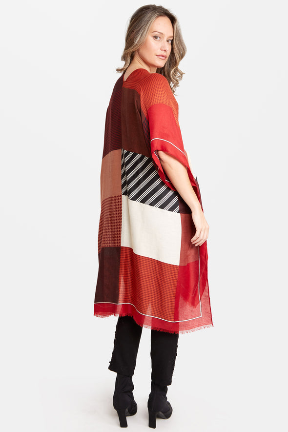 Copy of Color Block Stripe & Houndstooth Kimono Red