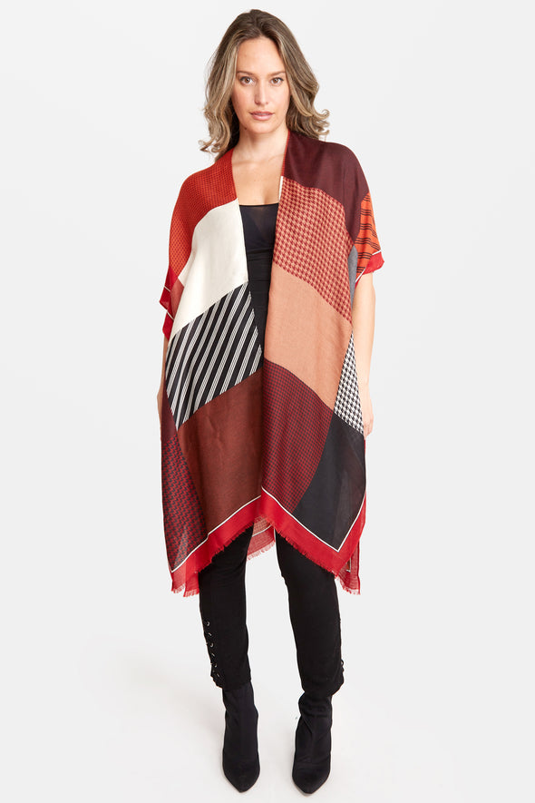 Copy of Color Block Stripe & Houndstooth Kimono Red