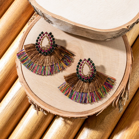 Ariana Colorful Stone and Tassel Earrings