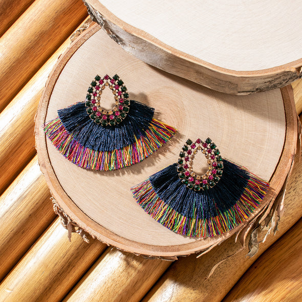 Ariana Colorful Stone and Tassel Earrings