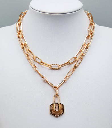 Lock Chain Layered Necklace 1553