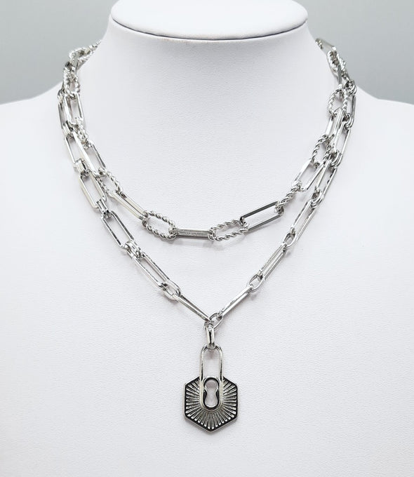 Lock Chain Layered Necklace 1553